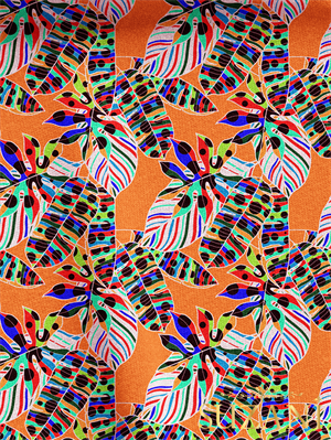 Retro Renkli Tropikal Yaprak Desenli Dijital Baskılı Kumaş