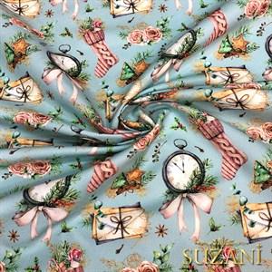 Saat Desenli Dijital Baskılı Kumaş