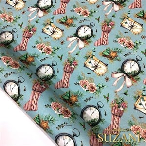 Saat Desenli Dijital Baskılı Kumaş