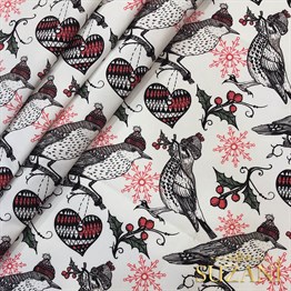 Şapkalı Kuş Desenli Dijital Baskılı Kumaş