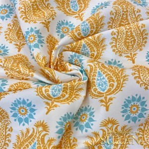 Sarı Damask Desenli Dijital Baskılı Kumaş