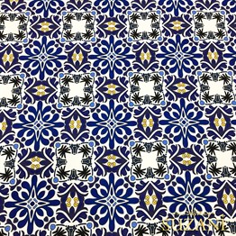 Sarı Lacivert Çini Desenli Kumaş