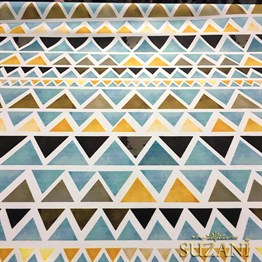 Sarı Mavi Suluboya Üçgenler Desenli Kumaş
