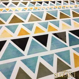 Sarı Mavi Suluboya Üçgenler Desenli Kumaş