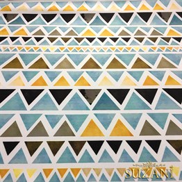 Sarı Mavi Suluboya Üçgenler Desenli Kumaş
