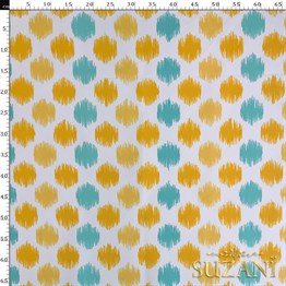 Sarı Turkuaz İkat Dijital Baskılı Kumaş