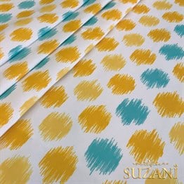 Sarı Turkuaz İkat Dijital Baskılı Kumaş