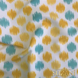 Sarı Turkuaz İkat Dijital Baskılı Kumaş