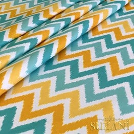 Sarı Turkuaz Zigzag Dijital Baskılı Kumaş
