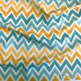Sarı Turkuaz Zigzag Dijital Baskılı Kumaş