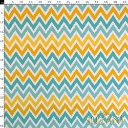 Sarı Turkuaz Zigzag Dijital Baskılı Kumaş