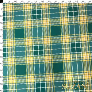 Sarı Yeşil Ekose Desenli Dijital Baskılı Kumaş