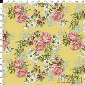 Sarı Zemin Şakayık Desenli Dijital Baskılı Kumaş