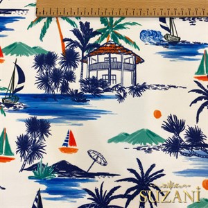 Seaside Hawaii Desenli Dijital Baskılı Kumaş