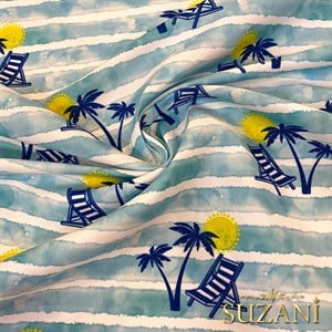 Seaside Sahil Desenli Dijital Baskılı Kumaş