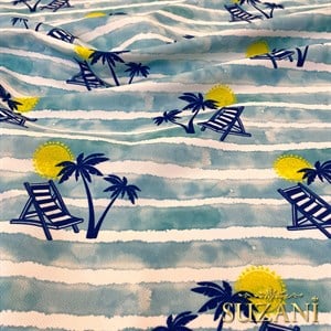 Seaside Sahil Desenli Dijital Baskılı Kumaş