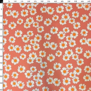 Şeftali Papatya Desenli Dijital Baskılı Kumaş