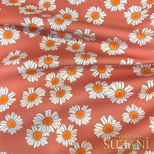 Şeftali Papatya Desenli Dijital Baskılı Kumaş