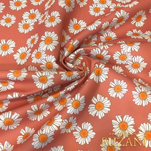 Şeftali Papatya Desenli Dijital Baskılı Kumaş