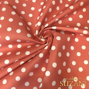 Şeftali Puantiye Desenli Dijital Baskılı Kumaş