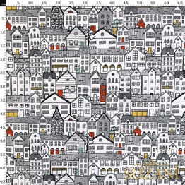 Şehir Desenli Dijital Baskılı Kumaş