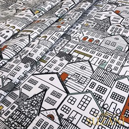 Şehir Desenli Dijital Baskılı Kumaş