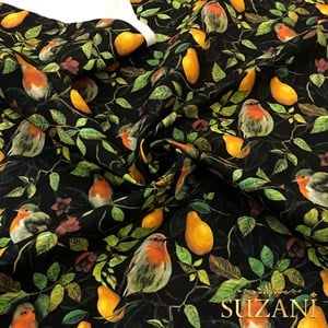 Serçe Desenli Dijital Baskılı Kumaş