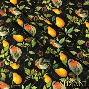 Serçe Desenli Dijital Baskılı Kumaş