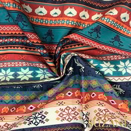 Şerit Kış Desenli Dijital Baskılı Kumaş