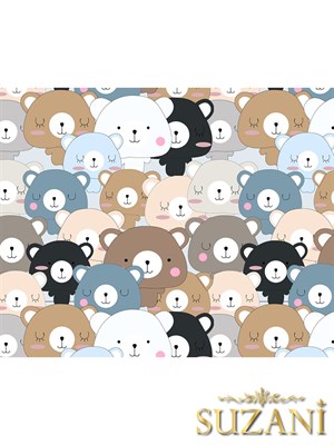 Sevimli Ayıcıklar Desenli 3lü Beslenme Örtüsü, Amerikan Servisi Kumaşı