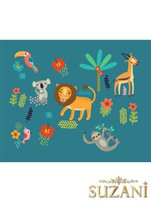 Sevimli Hayvanlar Desenli 3lü Beslenme Örtüsü, Amerikan Servisi Kumaşı