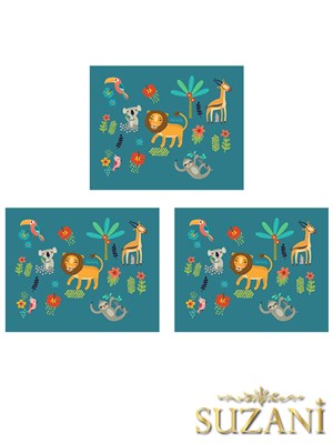 Sevimli Hayvanlar Desenli 3lü Beslenme Örtüsü, Amerikan Servisi Kumaşı