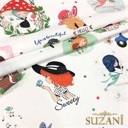 Sevimli Kızlar Desenli Kumaş