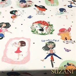 Sevimli Kızlar Desenli Kumaş