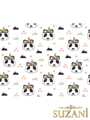 Sevimli Panda Desenli 3lü Beslenme Örtüsü, Amerikan Servisi Kumaşı