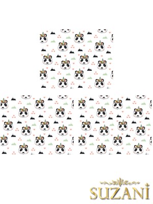 Sevimli Panda Desenli 3lü Beslenme Örtüsü, Amerikan Servisi Kumaşı