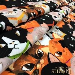 Sinsi Kedi Desenli Kumaş