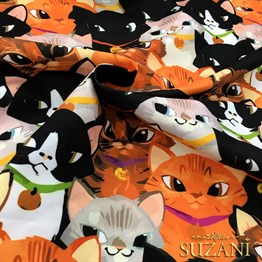 Sinsi Kedi Desenli Kumaş