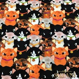 Sinsi Kedi Desenli Kumaş