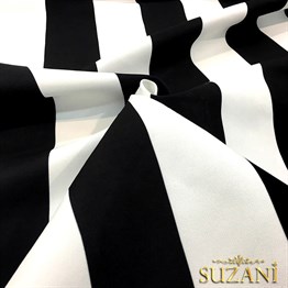 Siyah Beyaz 8cm Kalın Çizgili Kumaş