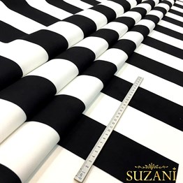 Siyah Beyaz 8cm Kalın Çizgili Kumaş