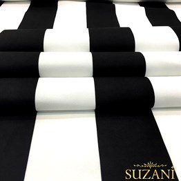 Siyah Beyaz 8cm Kalın Çizgili Kumaş