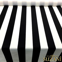 Siyah Beyaz 8cm Kalın Çizgili Kumaş