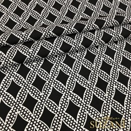 Siyah Beyaz Baklava Artı Desenli Kumaş
