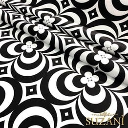 Siyah Beyaz Geometrik Vintage Desenli Kumaş