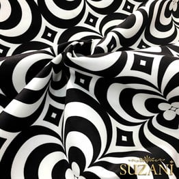 Siyah Beyaz Geometrik Vintage Desenli Kumaş