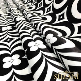 Siyah Beyaz Geometrik Vintage Desenli Kumaş