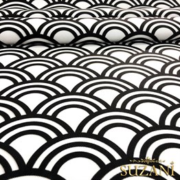 Siyah Beyaz Halkalar Vintage Desenli Kumaş