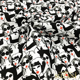 Siyah Beyaz Kadınlar Desenli Kumaş