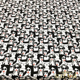 Siyah Beyaz Kadınlar Desenli Kumaş